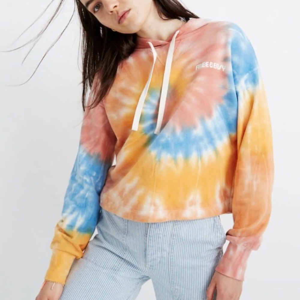 $88 NWT Madewell x Free & Easy Tie-Dye Cropped Hoodie Sweatshirt Size XXS